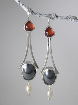 Vintage Gemstone Pearl Earrings Ethnic Jewelry AH722