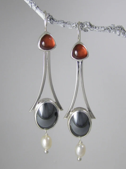 Vintage Gemstone Pearl Earrings Ethnic Jewelry AH722