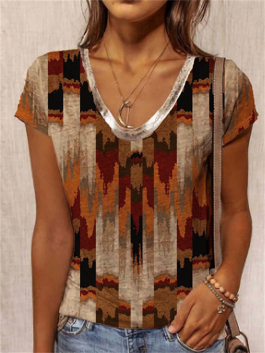 Women's summer vintage print short sleeve T-shirt RR52