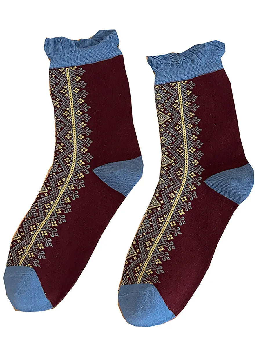 5 Pairs Women Vintage Lacework Cotton Socks Ada Fashion