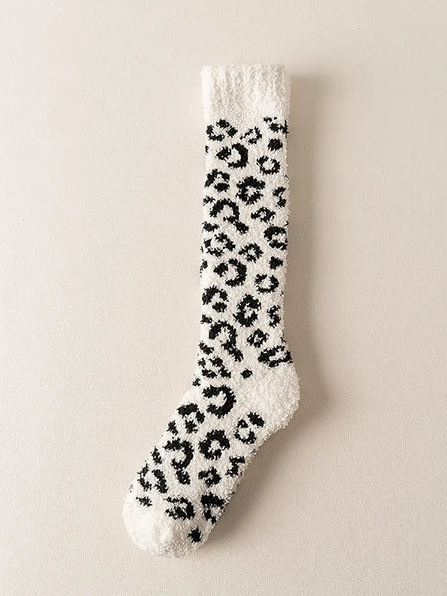 5 Pairs Women Winter Leopard Print Fleece Socks Ada Fashion