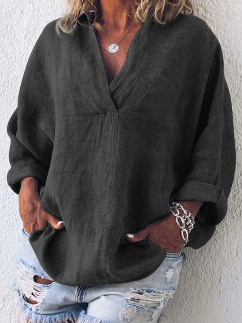 Women V Neck Long Sleeve Tunic Blouse Top AH549