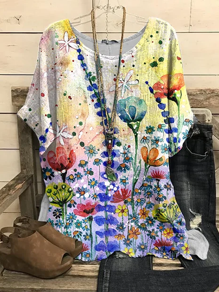 Women's Retro Floral Print Ladies Top RR11