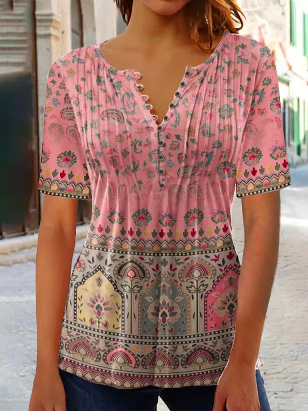 Loose V Neck Vacation Ethnic Shirt WG95