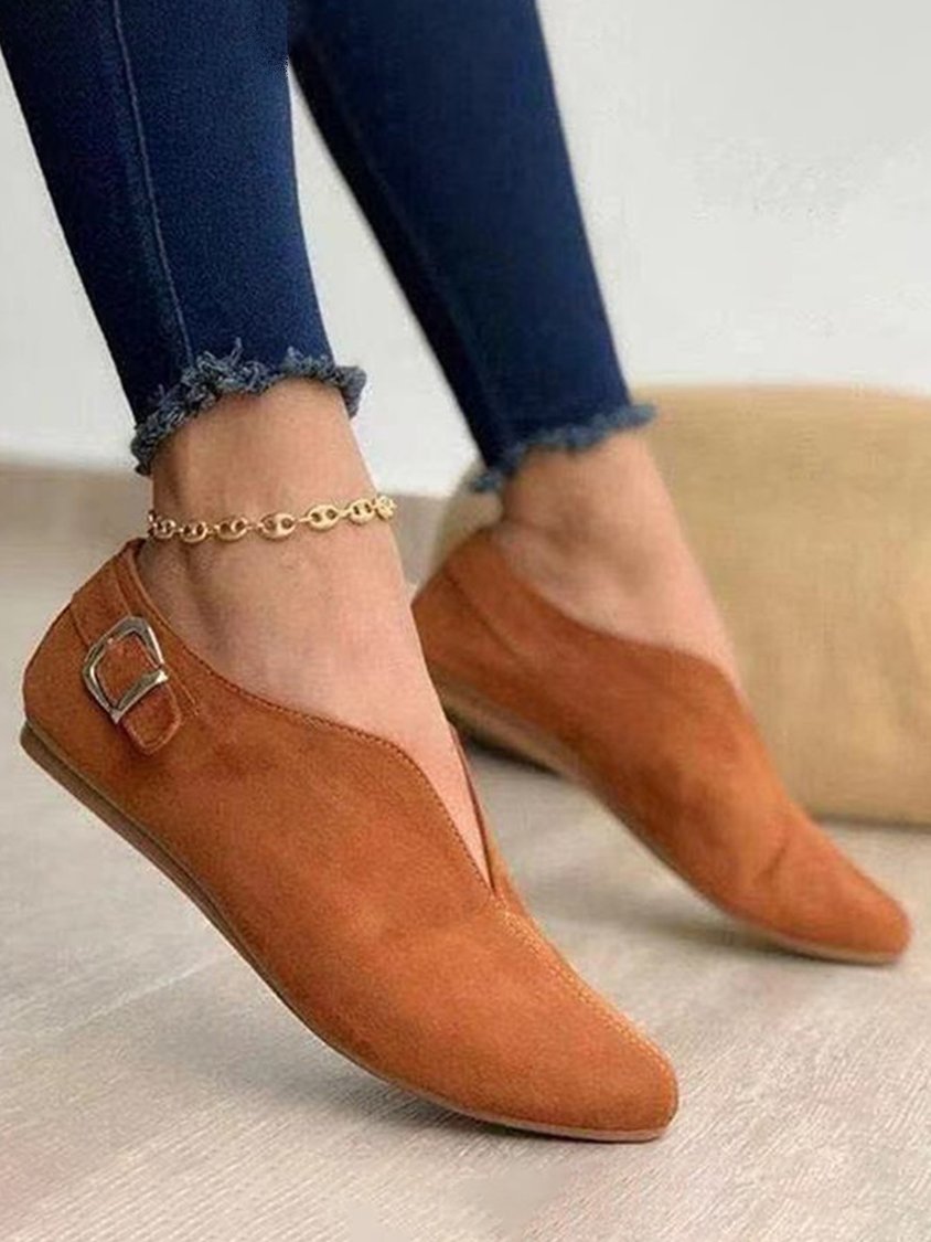 Chaussures plates décontractées vintage à boucle en V QAS35