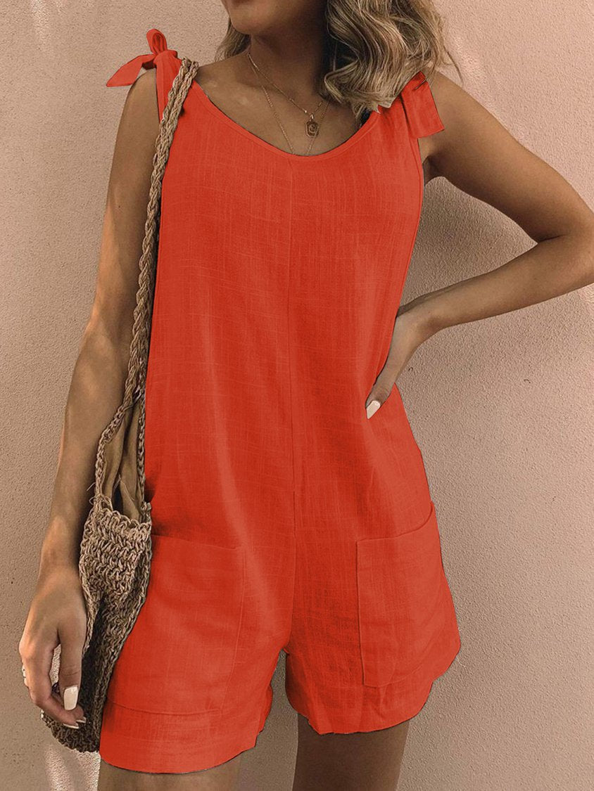 Pockets Sleeveless Casual Linen Rompers CM92