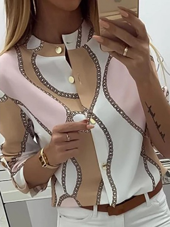 Fashion Color Block Crew Neck Blouse QH106