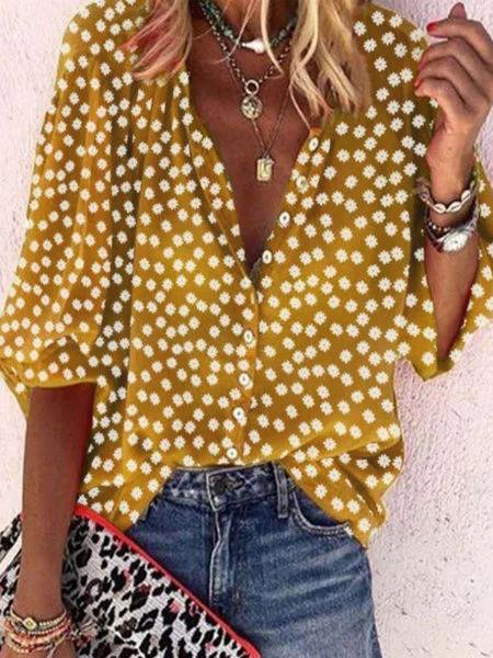Vintage Half Sleeve Boho Floral Printed St Patricks Day V Neck Casual Top Blouse CZ2