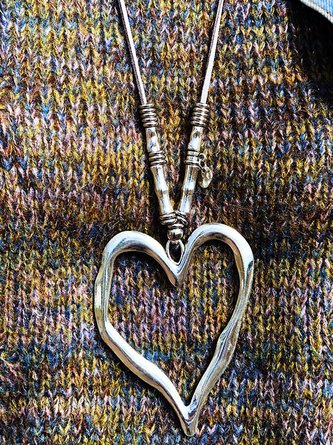 Western Vintage Heart Beaded Leather Rope Necklace Sweater Chain Boho Ethnic Jewelry AH092