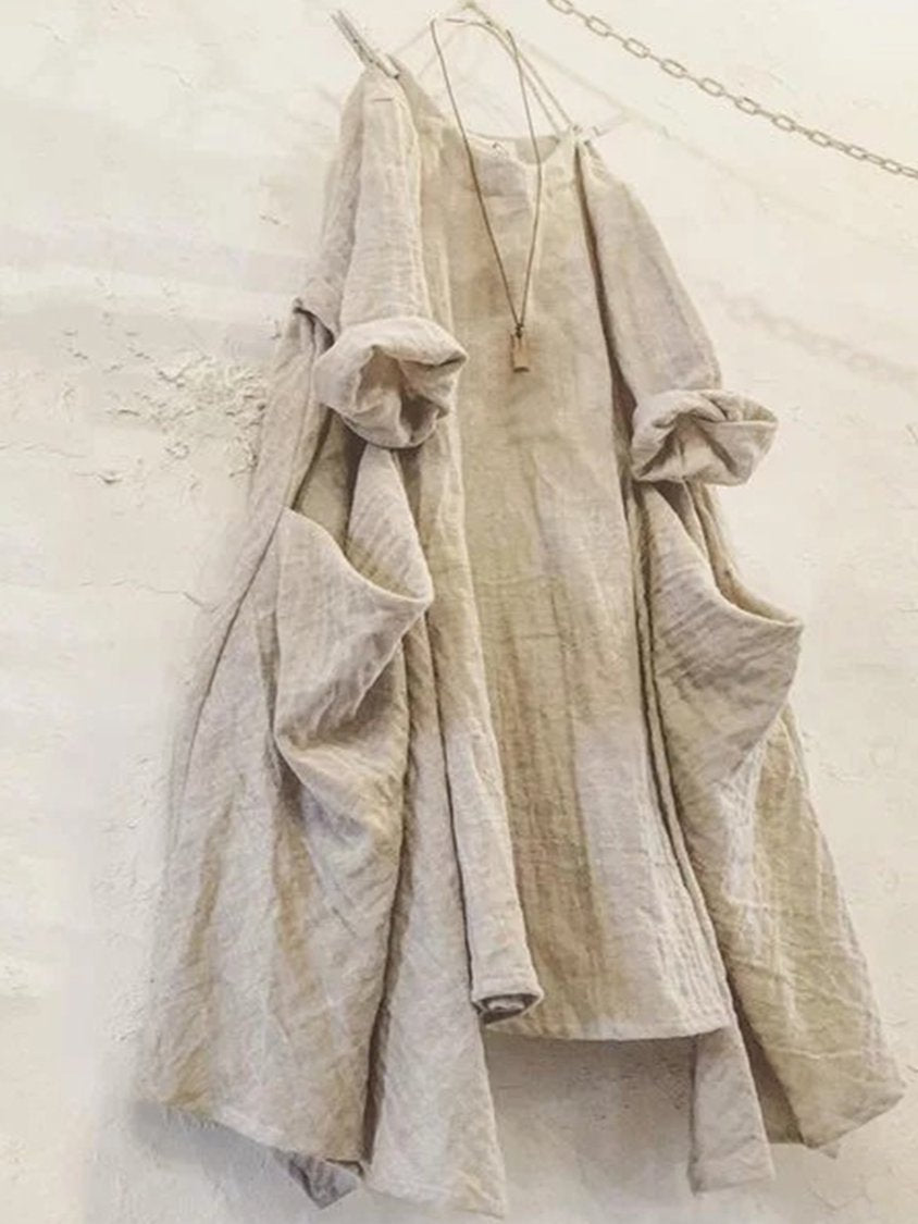 Vintage Plain Long Sleeve Casual Weaving Dress DK1060