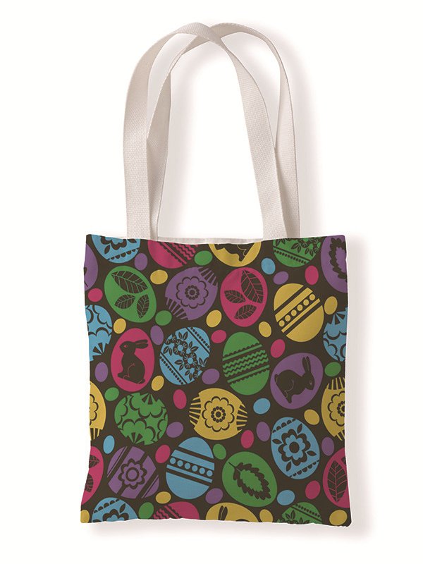 Easter Bunny Egg Pattern Canvas Tote Bag Environmentally Friendly Reusable AA60