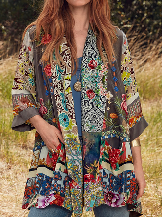 Lässiger, lockerer Kimono mit Blumenmuster QAG4