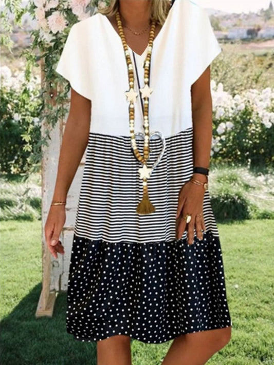 V Neck Colorblock Casual Mini Dresses  WJ64