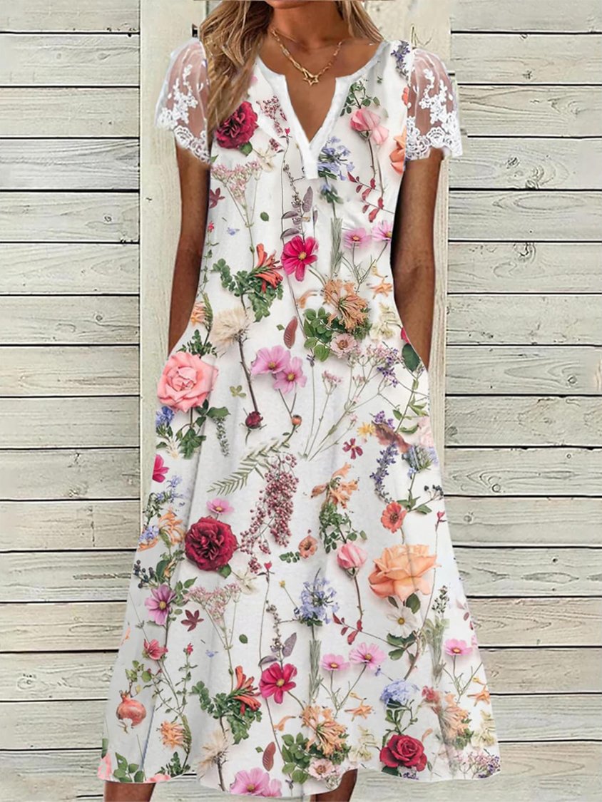 Robe ample en dentelle florale élégante UU34