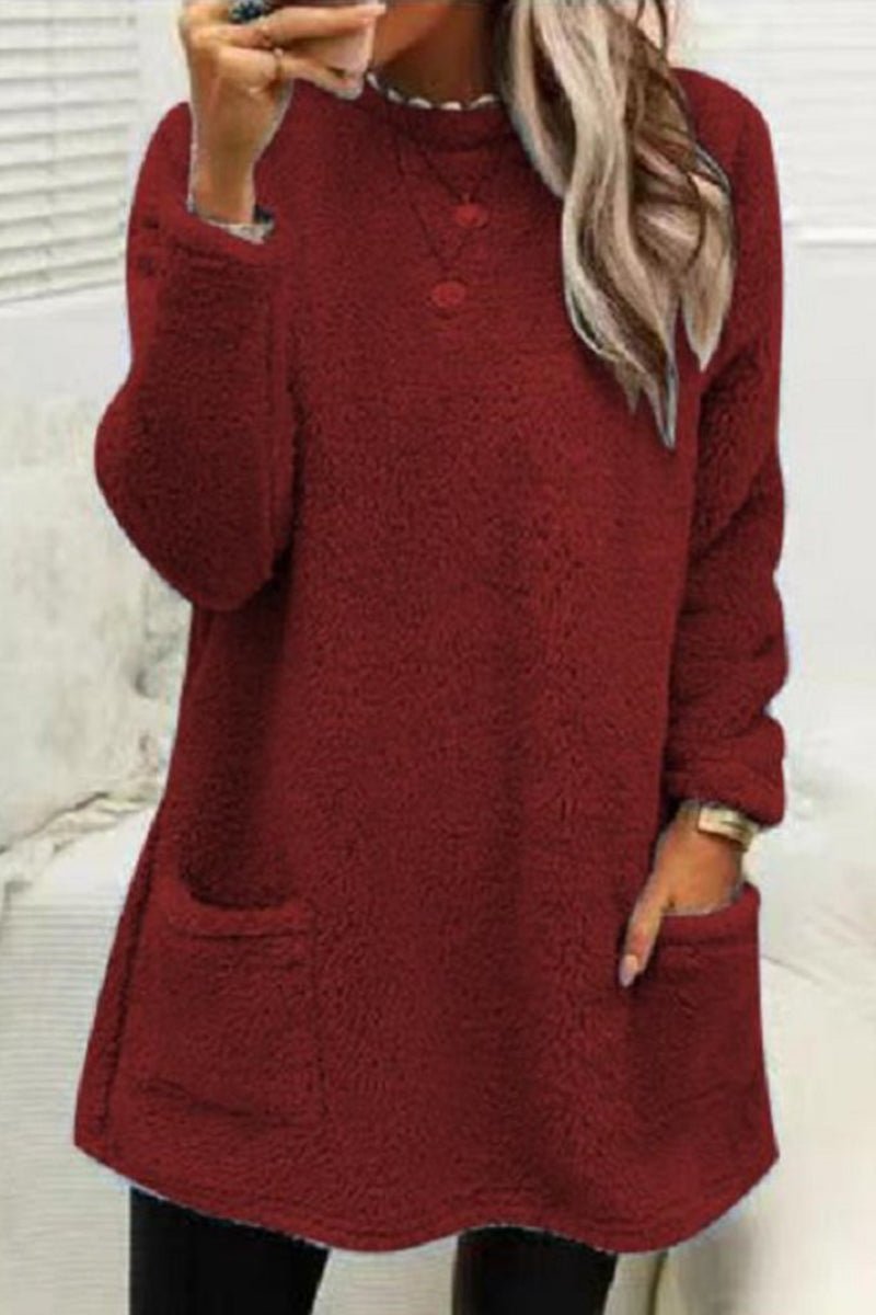 Robe thermique décontractée à col ras du cou en peluche DK1027