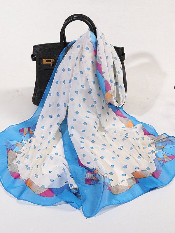 Boho Vacation Polka Dot Silk Scarf Spring Summer Beach Accessories QAR6
