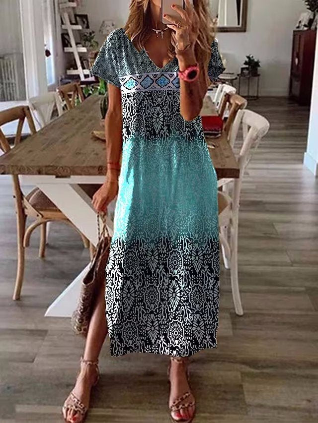 Ombre Crew Neck Casual Loose Dress QU108
