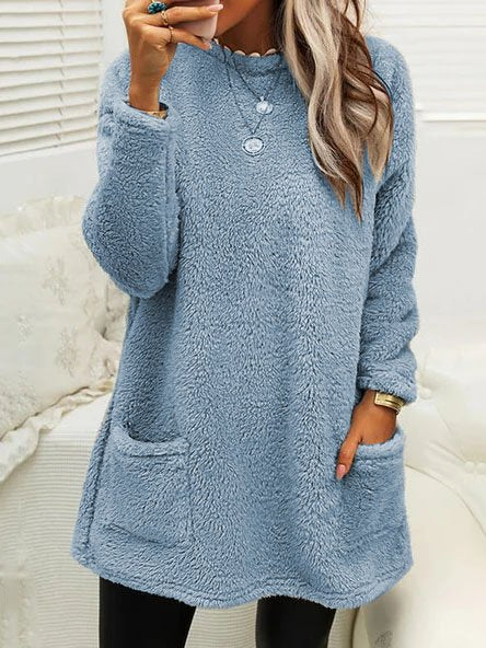 Robe thermique décontractée à col ras du cou en peluche DK1027