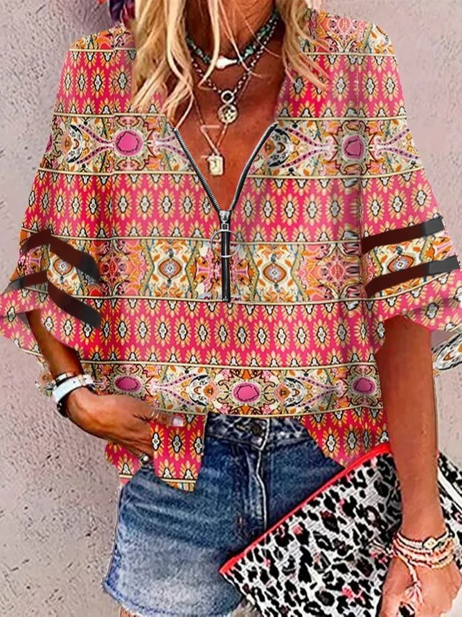 Loose V Neck Casual Ethnic Shirt WW110