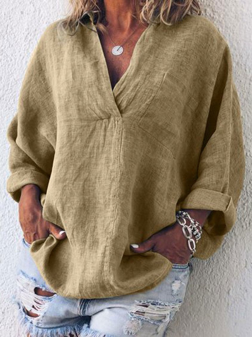 Women V Neck Long Sleeve Tunic Blouse Top AH549