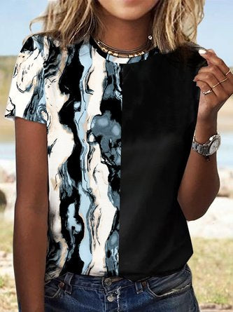 Bedrucktes, lockeres, lässiges T-Shirt mit Rundhalsausschnitt MMq36