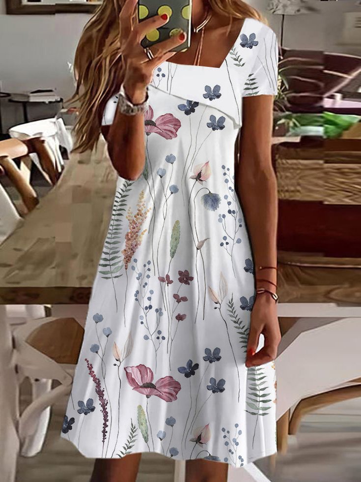 Asymmetrical Regular Fit Floral Casual Dress WT74