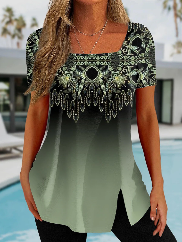 Jersey Square Neck Boho Loose Shirt mm261