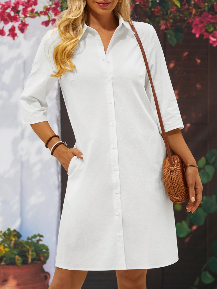 Cotton And Linen Loose Linen Plain Dress QM97