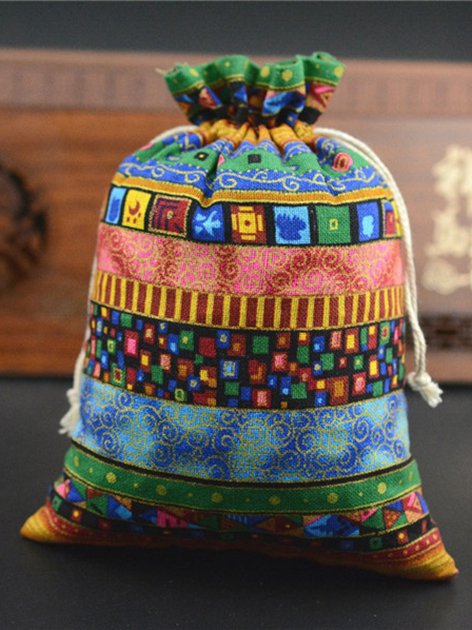 Ethnic style cotton and linen drawstring bag AT10084