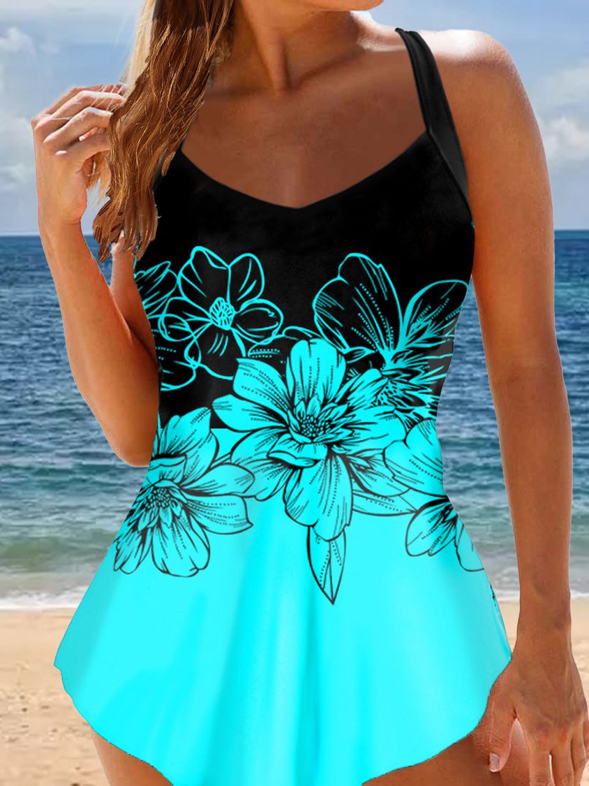 Floral Vacation V Neck Swim Dress QAP24