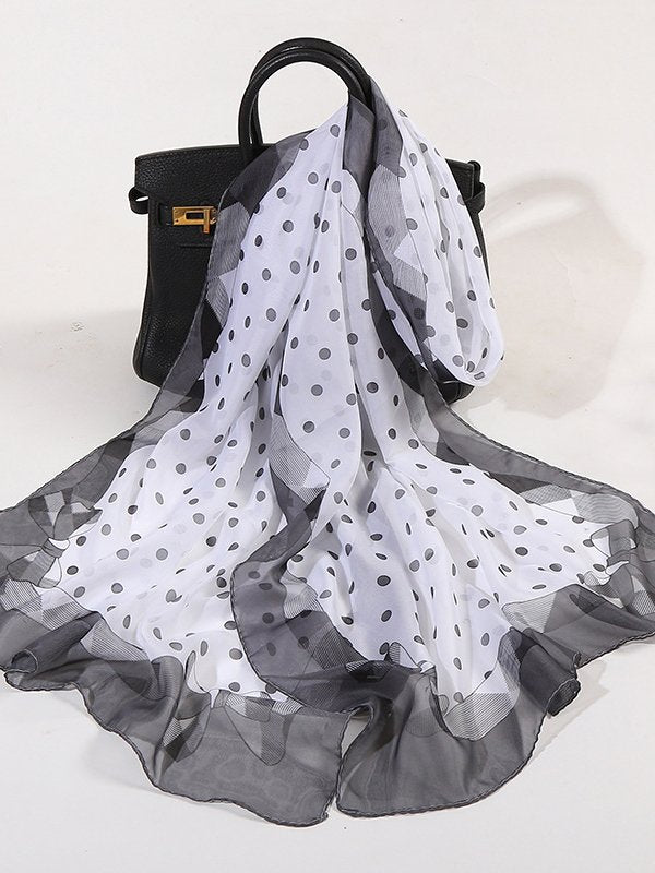 Boho Vacation Polka Dot Silk Scarf Spring Summer Beach Accessories QAR6