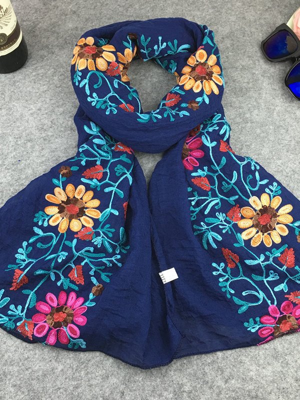 Ethnic Vintage Floral Pattern Linen Scarf Neck Bohemian Casual Accessories QAR8