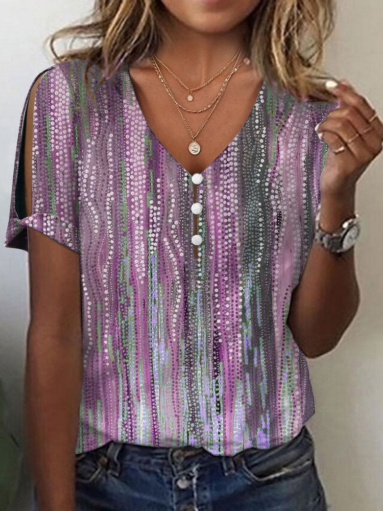 Loose Buckle Casual Abstract T-Shirt cc200