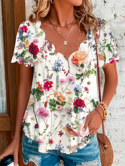 Floral Casual Loose T-Shirt WS74