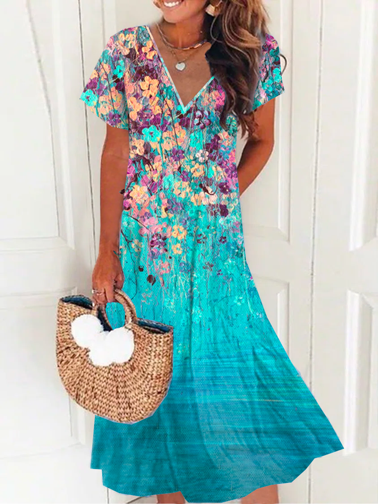 Casual V Neck Floral Dress QA53