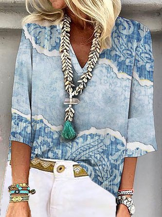 V Neck Loose Abstract Casual Top CZ12