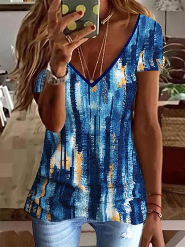 Gradient Pattern Casual V Neck T-Shirt WG115