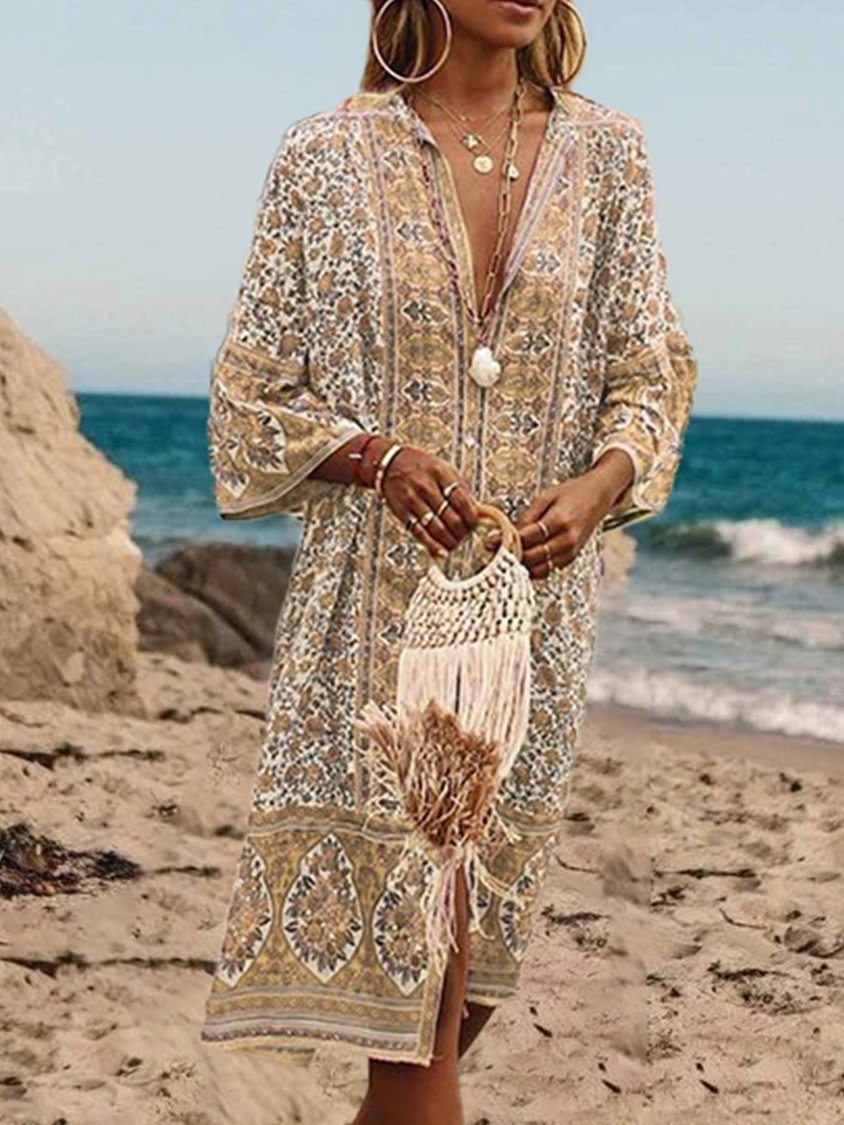 Robe longue d'été sexy à imprimé floral de style bohème pour femmes AT10092