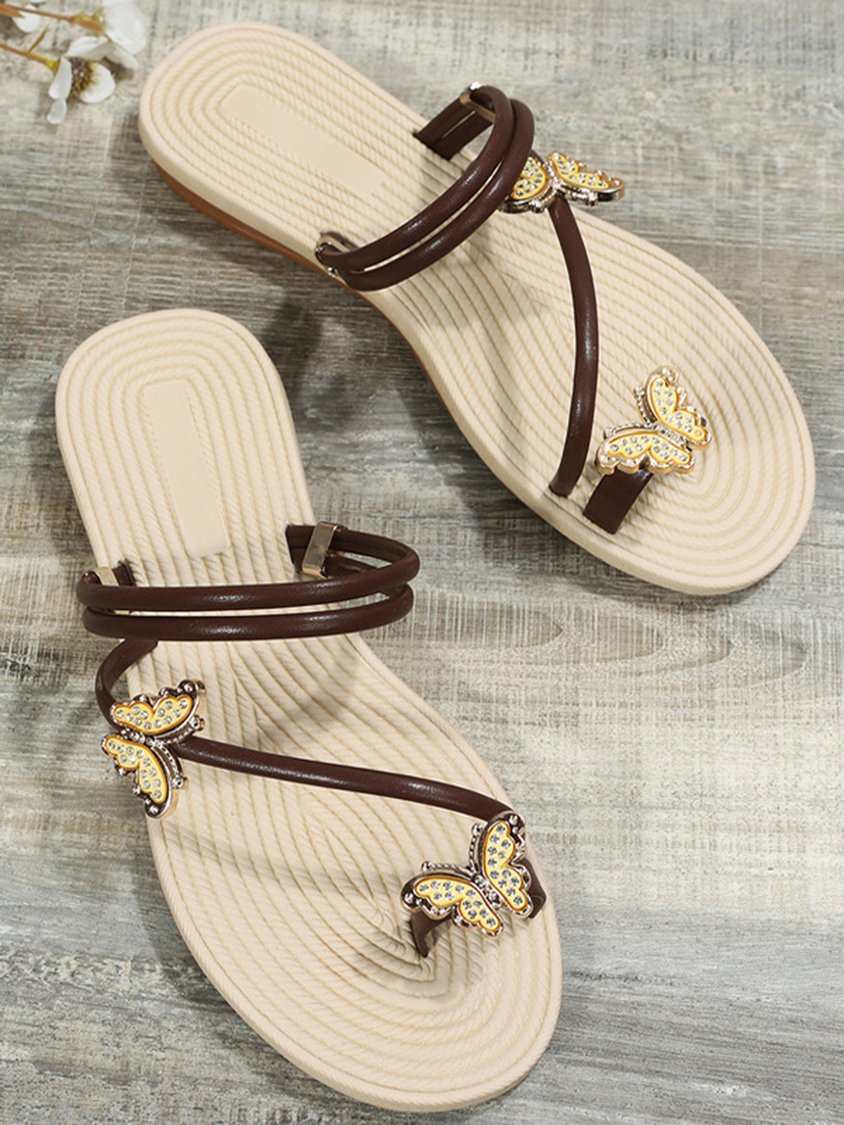 Rhinestone & Butterfly Decor Toe Ring Strappy Sandals DD30