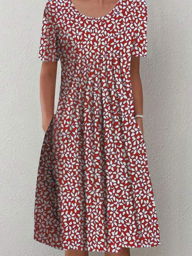Casual Crew Neck Floral Loose Dress QPQ107