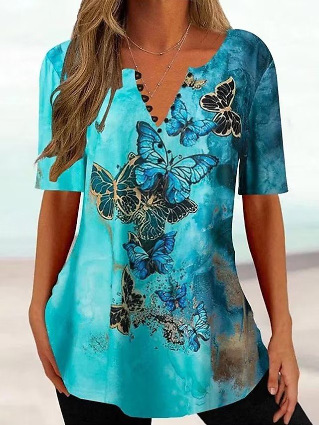Casual V Neck Loose Butterfly Shirt WG75