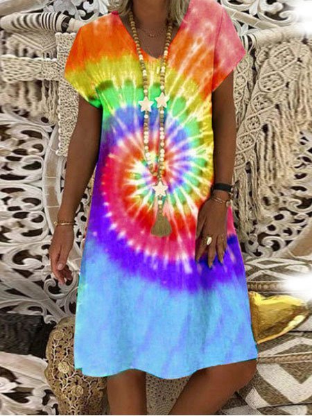 Fashion New Tie-Dye V Neck Dresses WF68