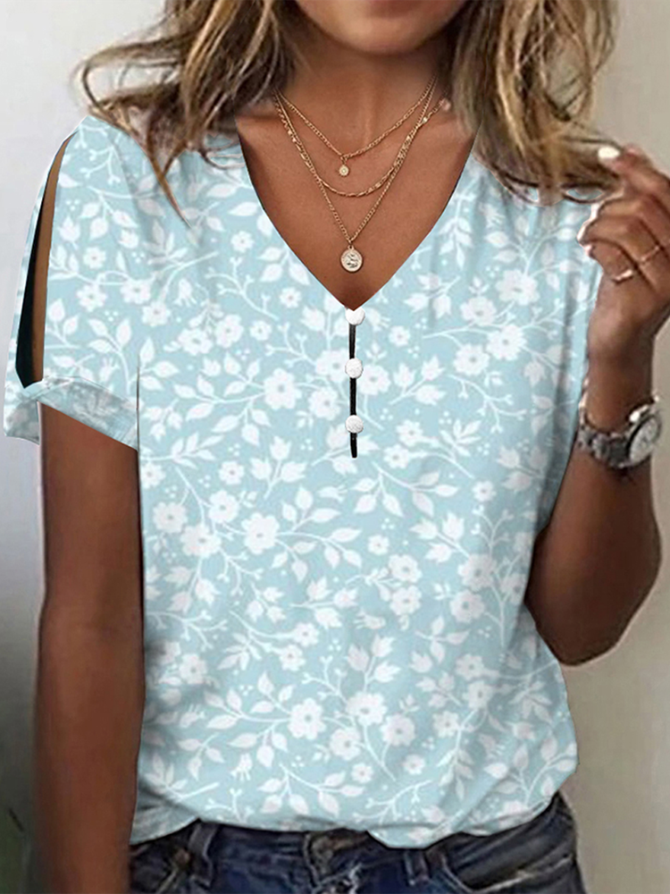 Loose Casual V Neck Floral T-Shirt WW109