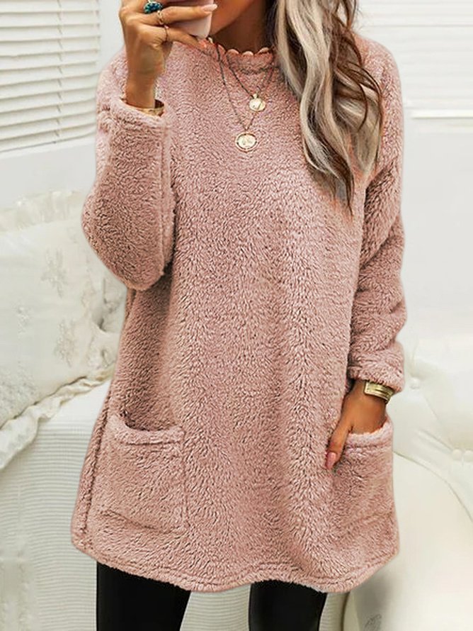 Robe thermique décontractée à col ras du cou en peluche DK1027