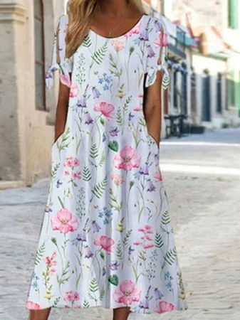 Robe décontractée à imprimé floral en coton mélangé DK1039