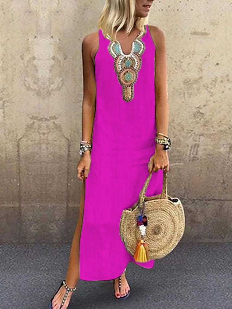 Lässiges mexikanisches Kleid mit V-Ausschnitt und Blumenmuster AD691