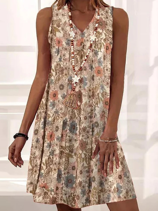 Casual Loose Floral V Neck Dress AH330