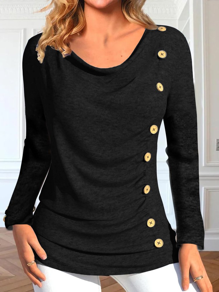 Loose Ruched Buttoned Casual T-Shirt AH114