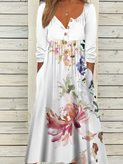 Crew Neck Buckle Casual Dress QAH35