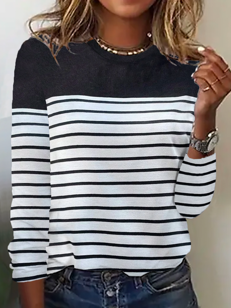 Crew Neck Striped Casual T-Shirt FA148